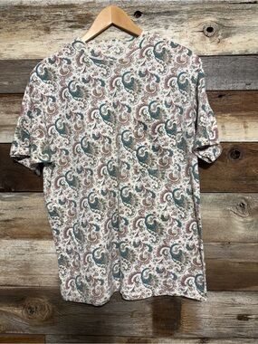 Short Sleeve Paisley Print Shirt - White with Teal & Brown